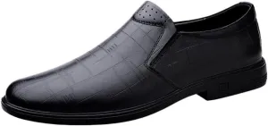 Men Vegan Leather Oxford Dress Shoes Slip On Round Toe Apron Toe Block Heel Rubber Sole Non Slip Party Comfortable
