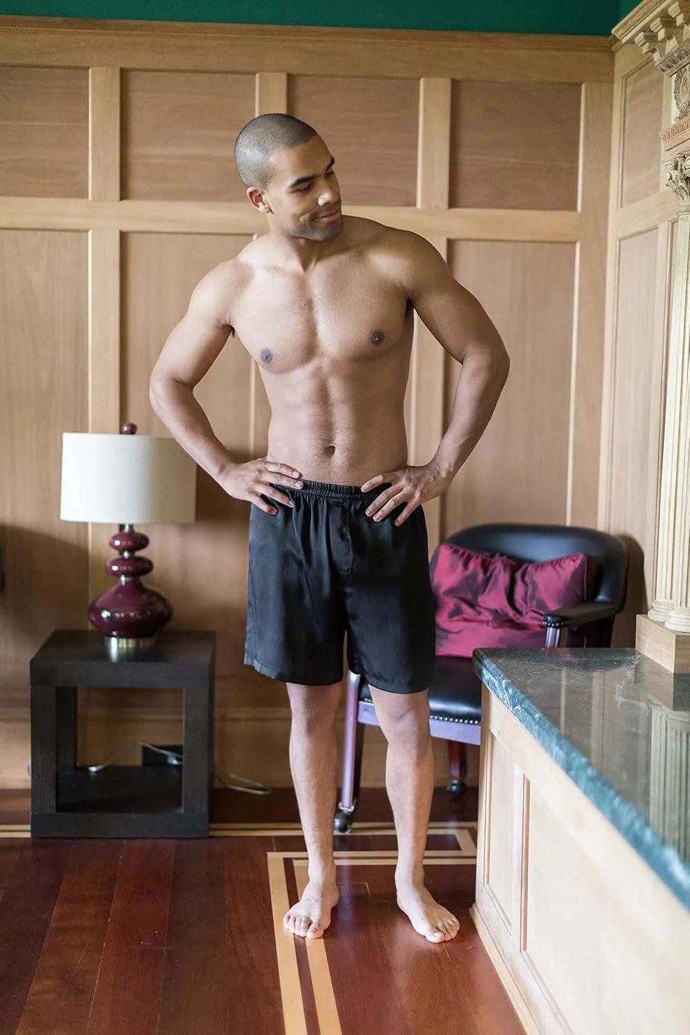 Men's 100% Organic Mulberry Silk Boxer Shorts - Luxury Underwear Breathable and Comfortable (Country Club)