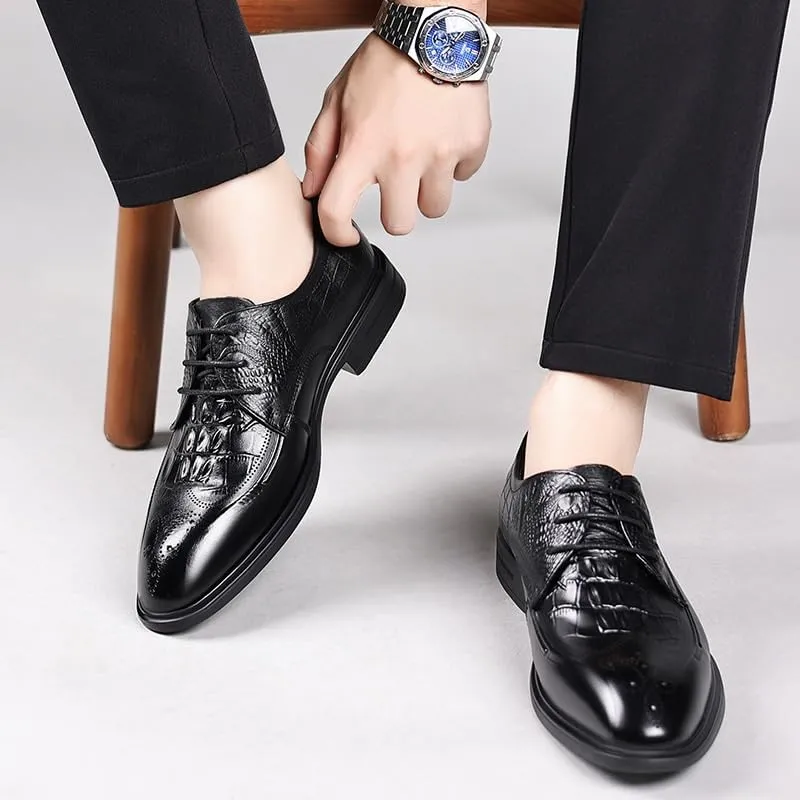 Men's Alligator Crocodile Print Oxfords Fashion Lace Up Dress Shoes