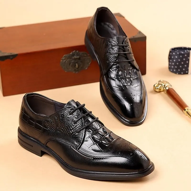 Men's Alligator Crocodile Print Oxfords Fashion Lace Up Dress Shoes