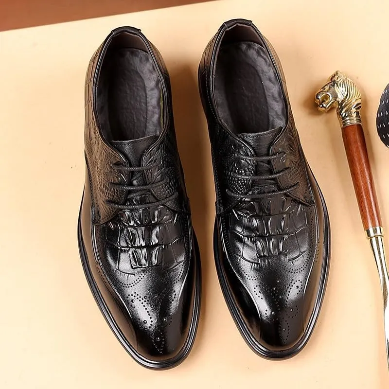 Men's Alligator Crocodile Print Oxfords Fashion Lace Up Dress Shoes
