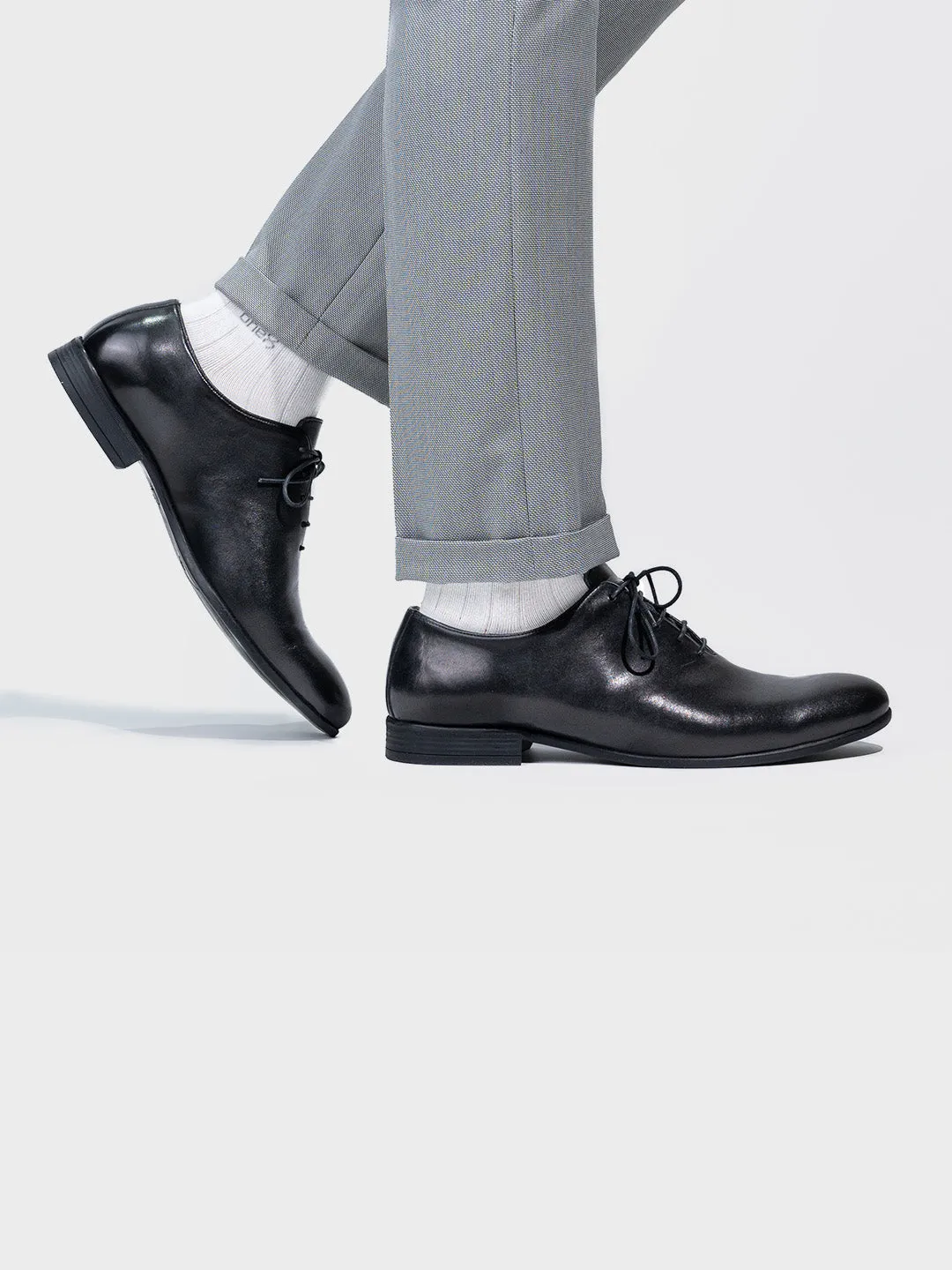 Men's Black Leather Lace-Up Oxford Shoes