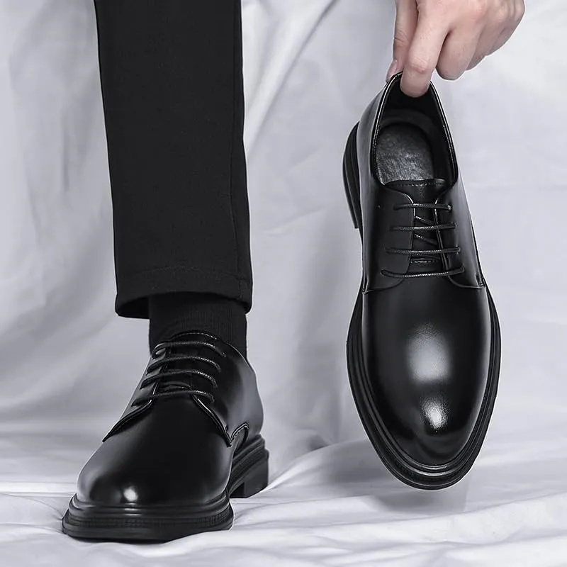 Mens Breathable Summer Spring Business Dress Shoes Low Cut Black Oxford Shoes British Style Commuter Shoes(6.5)