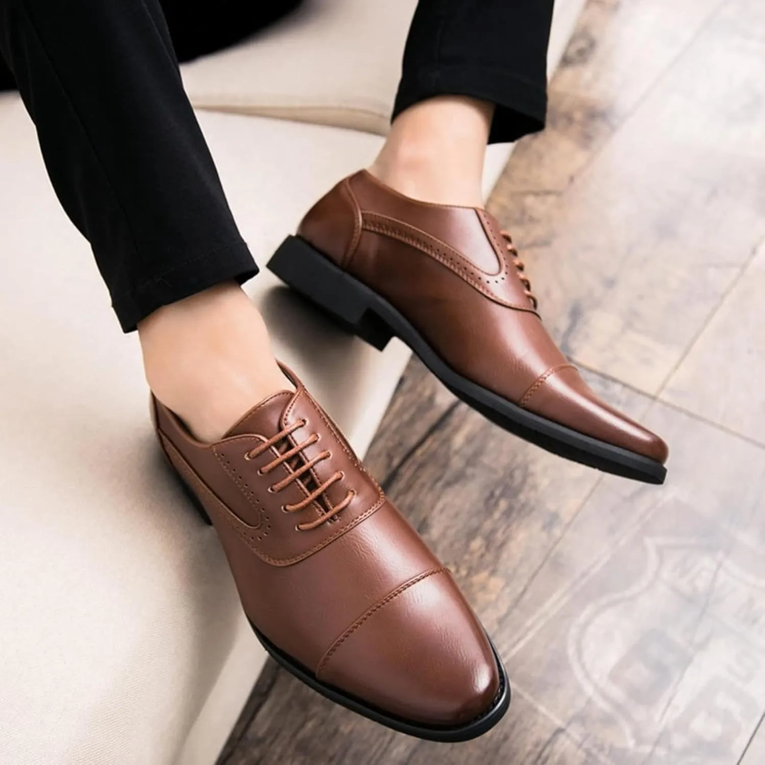 Men's Business Shoes Spring/Summer Urban Oxford Shoes Work Shoes Low Heel Shoes Casual Dress Commuter Shoes, 7.5, Brown