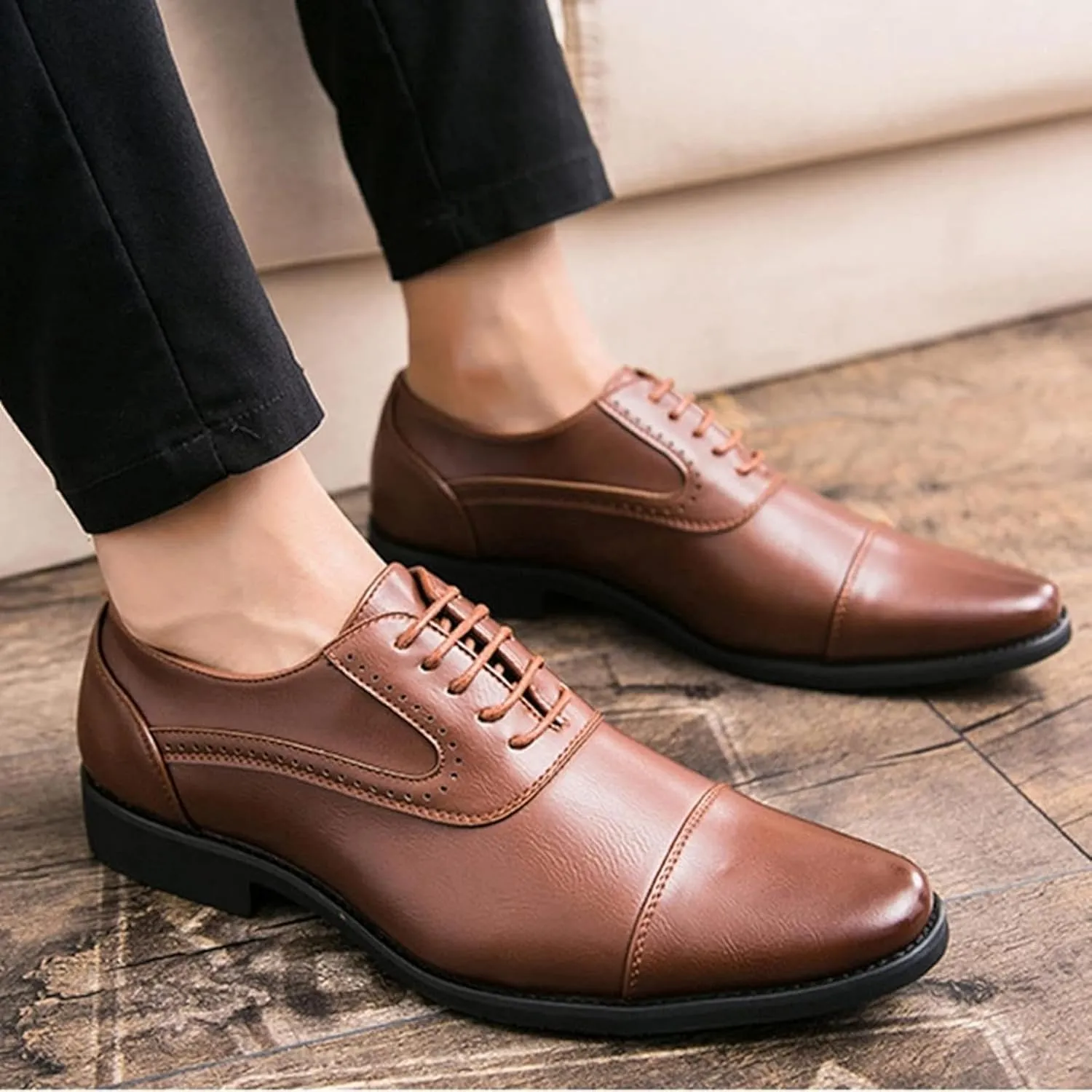 Men's Business Shoes Spring/Summer Urban Oxford Shoes Work Shoes Low Heel Shoes Casual Dress Commuter Shoes, 7.5, Brown