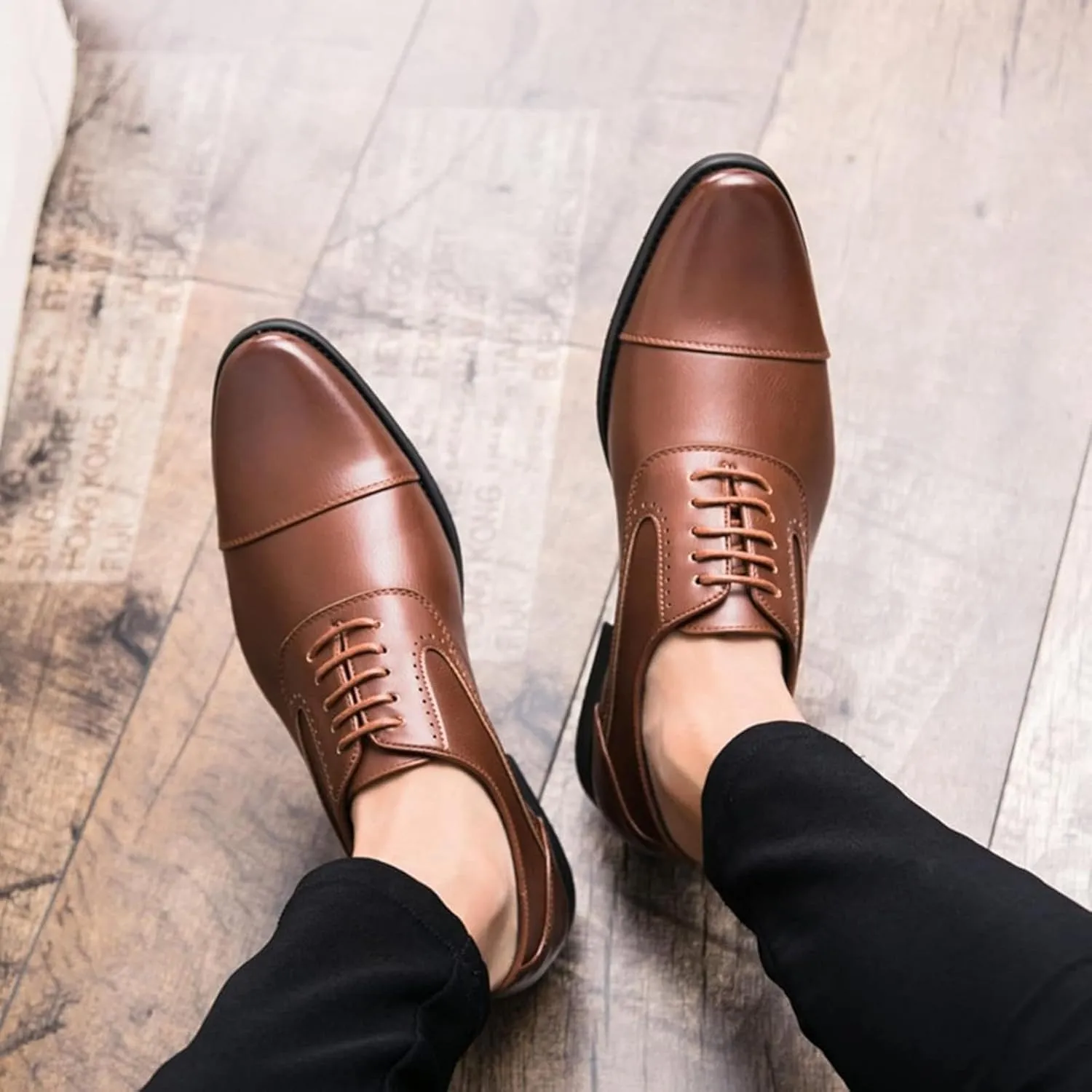 Men's Business Shoes Spring/Summer Urban Oxford Shoes Work Shoes Low Heel Shoes Casual Dress Commuter Shoes, 7.5, Brown