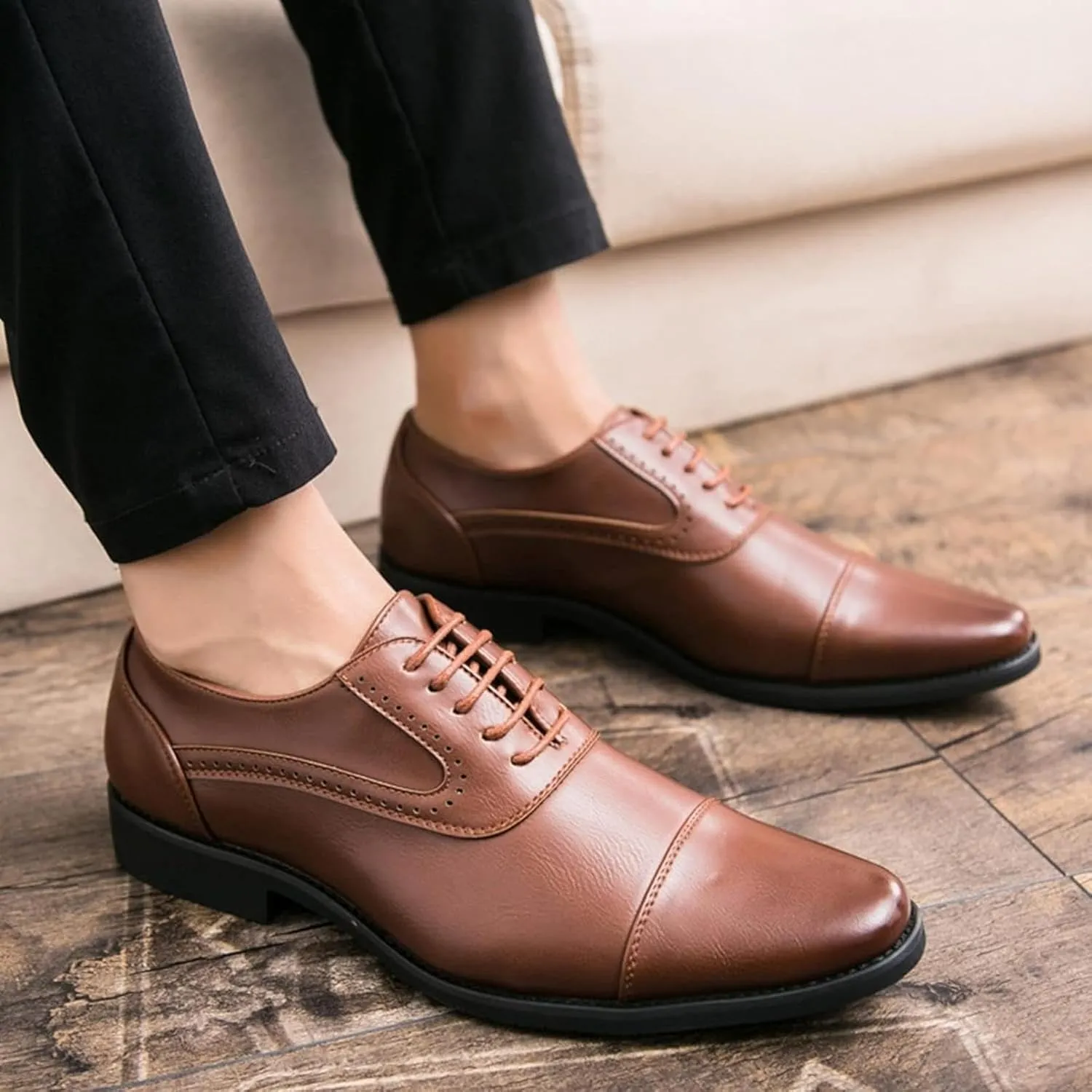 Men's Business Shoes Spring/Summer Urban Oxford Shoes Work Shoes Low Heel Shoes Casual Dress Commuter Shoes, 7.5, Brown