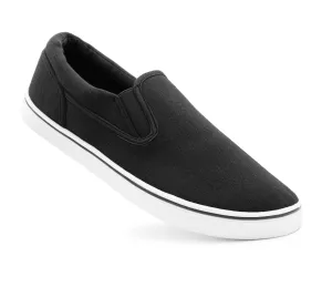 Mens Canvas Slip On Trainers Black Flat Casual Deck Shoe Boat Skate Sneaker Pumps