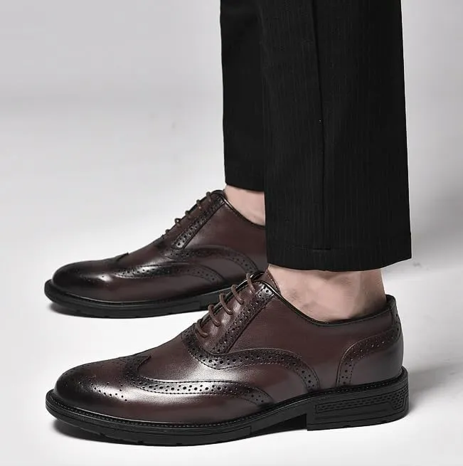Men's Casual Business Oxford Dress Shoes Formal Pointed Toe Tuxedo Derby Shoes Leather Lace up Leather Lined Perforated Dress Oxfords Shoes for Men