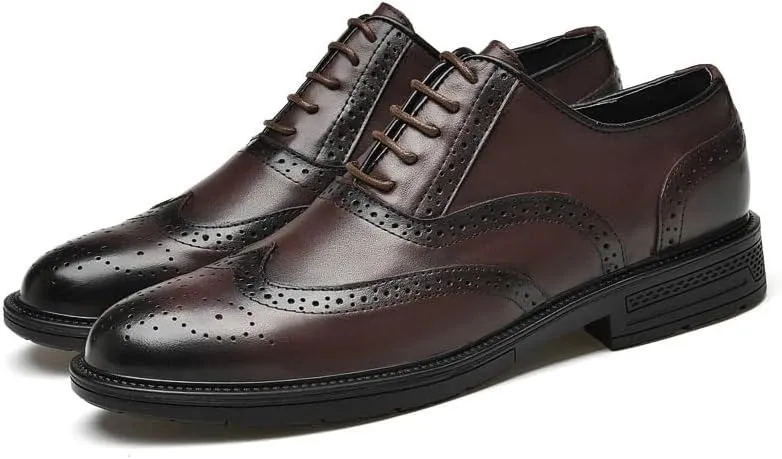 Men's Casual Business Oxford Dress Shoes Formal Pointed Toe Tuxedo Derby Shoes Leather Lace up Leather Lined Perforated Dress Oxfords Shoes for Men