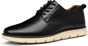 Mens Casual Dress Shoes Genuine Leather Plain Toe Mens Dress Sneakers Lightweight Comfortable Business Casual Oxford Shoes for Men