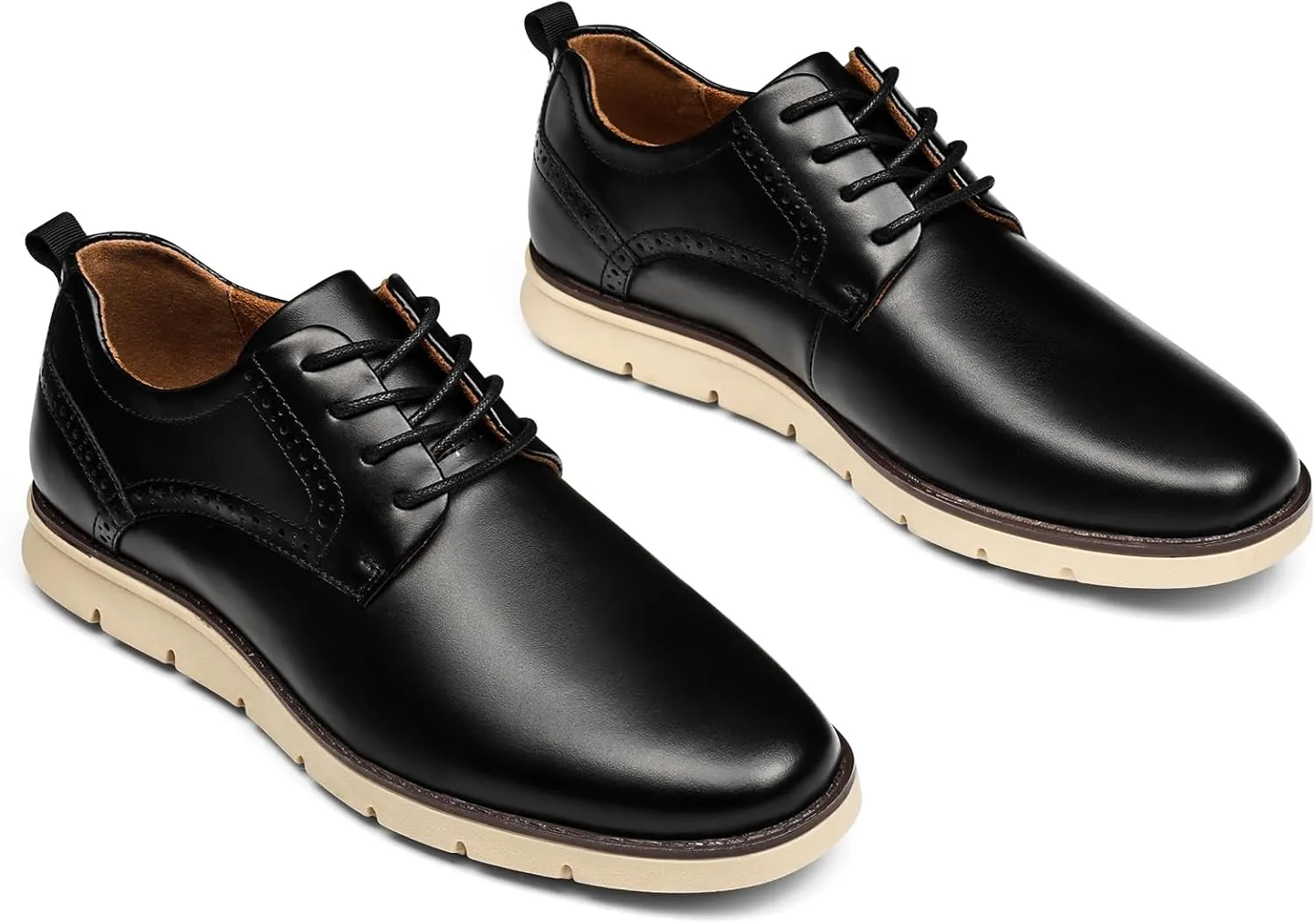 Mens Casual Dress Shoes Genuine Leather Plain Toe Mens Dress Sneakers Lightweight Comfortable Business Casual Oxford Shoes for Men