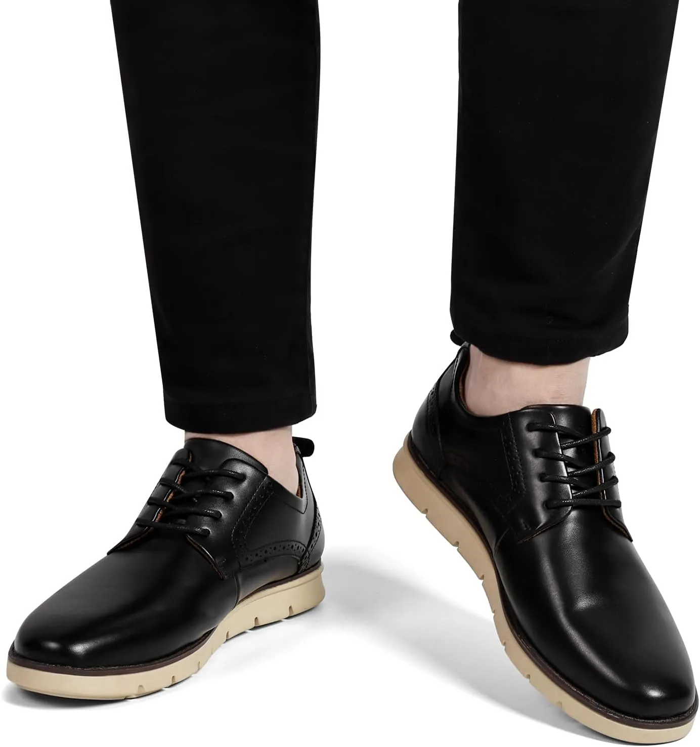 Mens Casual Dress Shoes Genuine Leather Plain Toe Mens Dress Sneakers Lightweight Comfortable Business Casual Oxford Shoes for Men