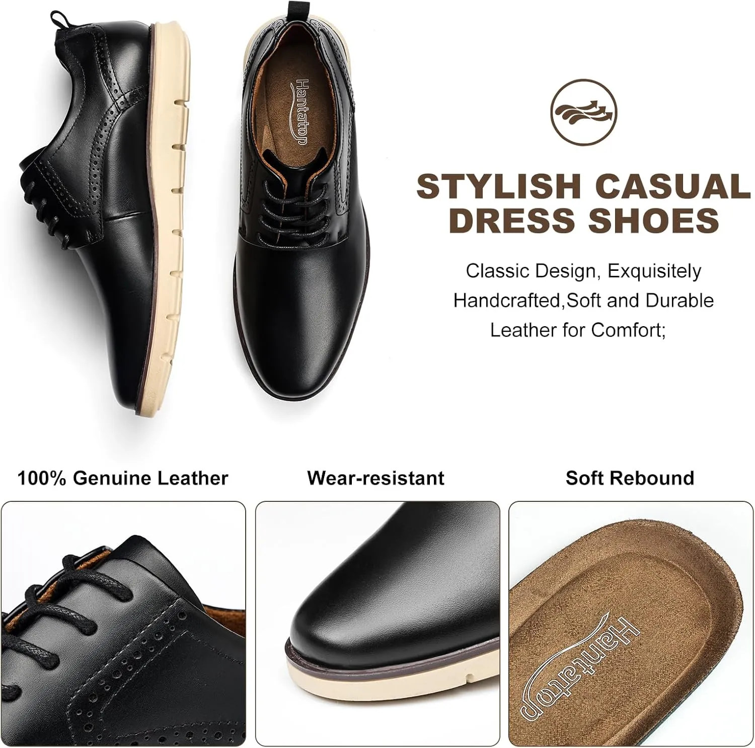 Mens Casual Dress Shoes Genuine Leather Plain Toe Mens Dress Sneakers Lightweight Comfortable Business Casual Oxford Shoes for Men