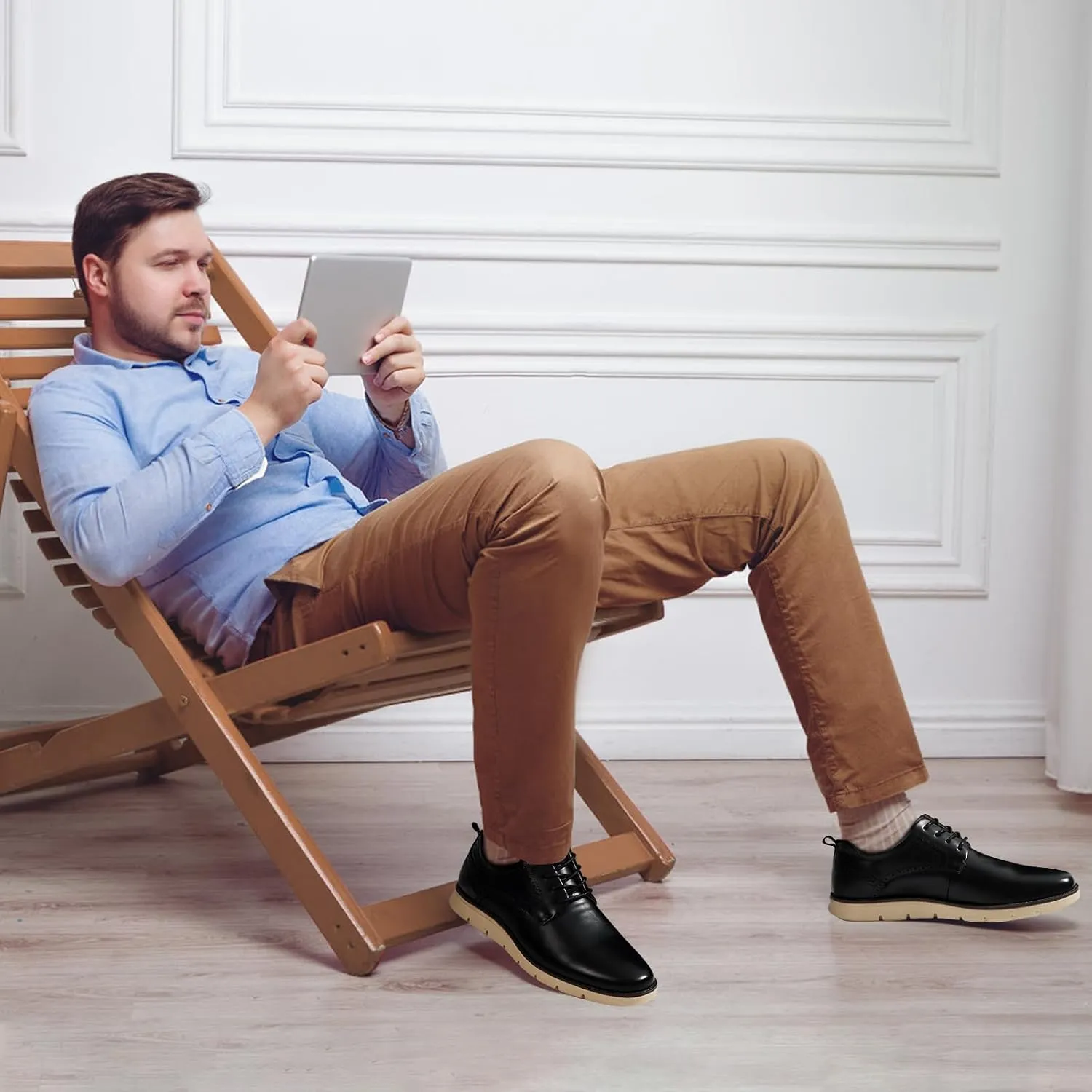 Mens Casual Dress Shoes Genuine Leather Plain Toe Mens Dress Sneakers Lightweight Comfortable Business Casual Oxford Shoes for Men