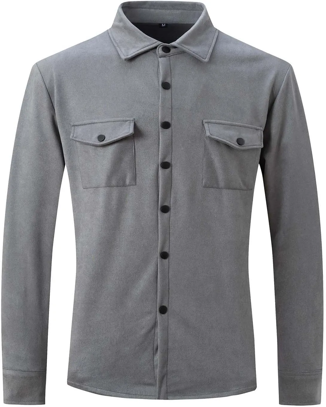 Mens Casual Shirt Jacket Winter Faux Suede Fleece Warm Lightweight Outwear Button Pocket Solid Lapel Long Sleeve Coat