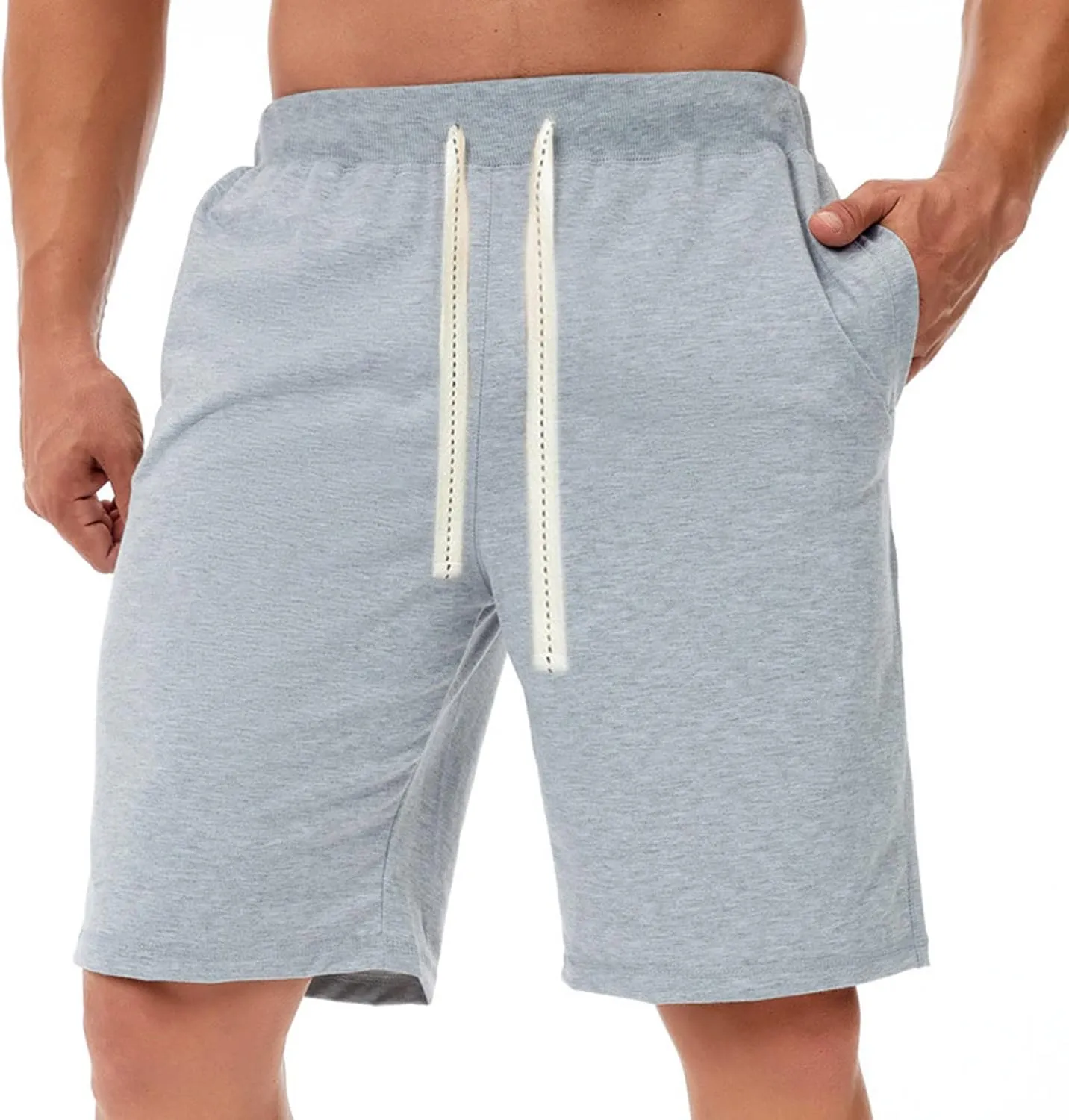 Mens Casual Shorts for Summer Beach Elastic Waist Drawstring Breathable Workout Short Pants Walking Exercise Trunks