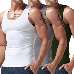 Mens Casual Tank Tops Knit Sleeveless Shirt Fitness Sports 3pc Vest T Shirts Summer Beach Lightweight Muscle Tee