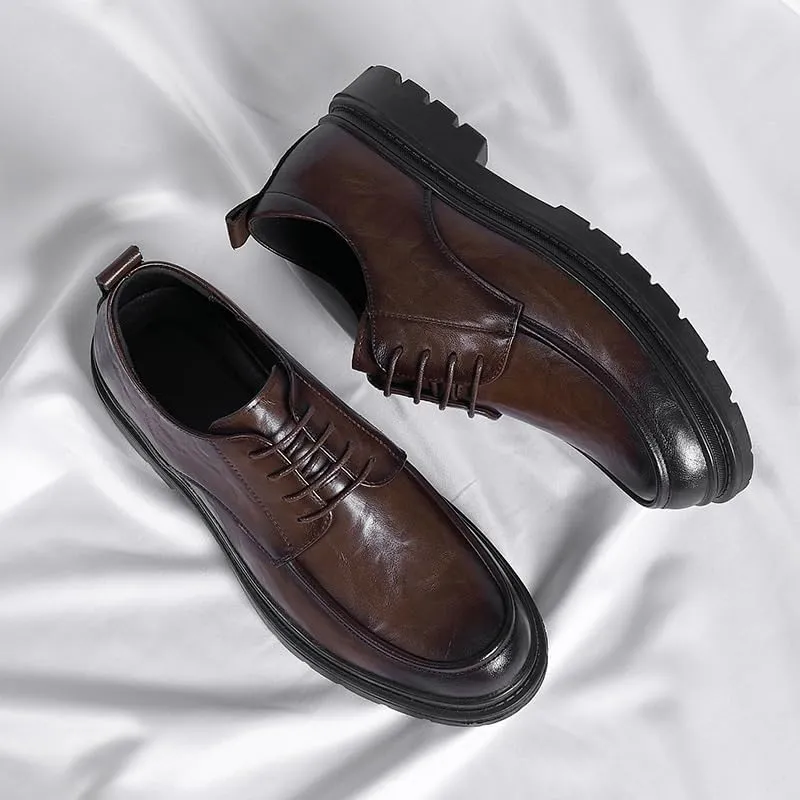 Men's Derby-Oxford Fusion Shoes Polished Leather Formal Business Shoes with Flex Groove Sole for Urban Commuting & Office Wear