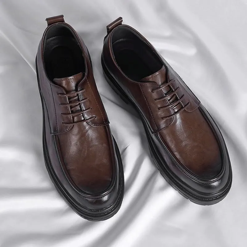 Men's Derby-Oxford Fusion Shoes Polished Leather Formal Business Shoes with Flex Groove Sole for Urban Commuting & Office Wear