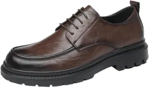 Men's Derby-Oxford Fusion Shoes Polished Leather Formal Business Shoes with Flex Groove Sole for Urban Commuting & Office Wear