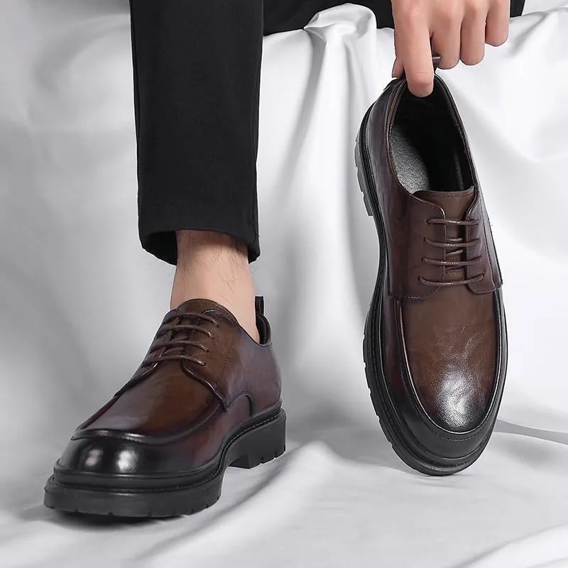 Men's Derby-Oxford Fusion Shoes Polished Leather Formal Business Shoes with Flex Groove Sole for Urban Commuting & Office Wear