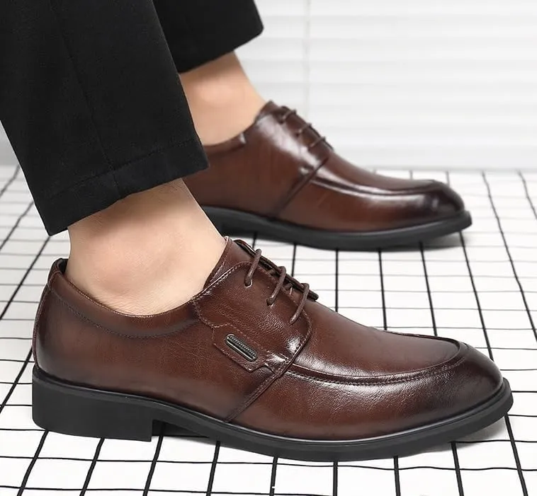 Mens Derby Wedding Shoes Pointed Toe British Style Low Cut Dress Shoes Business Formal Shoes(Brown,7.5)