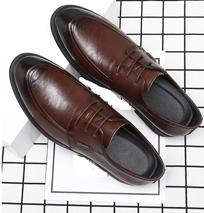Mens Derby Wedding Shoes Pointed Toe British Style Low Cut Dress Shoes Business Formal Shoes(Brown,7.5)