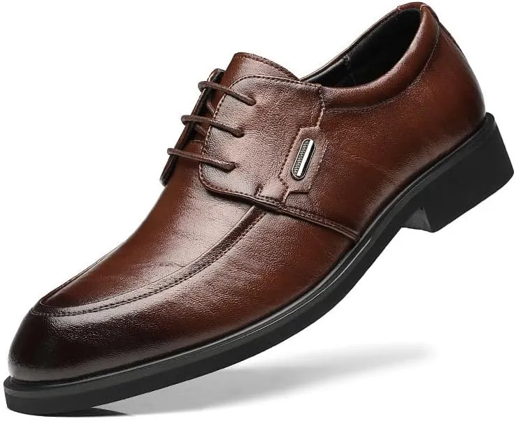 Mens Derby Wedding Shoes Pointed Toe British Style Low Cut Dress Shoes Business Formal Shoes(Brown,7.5)