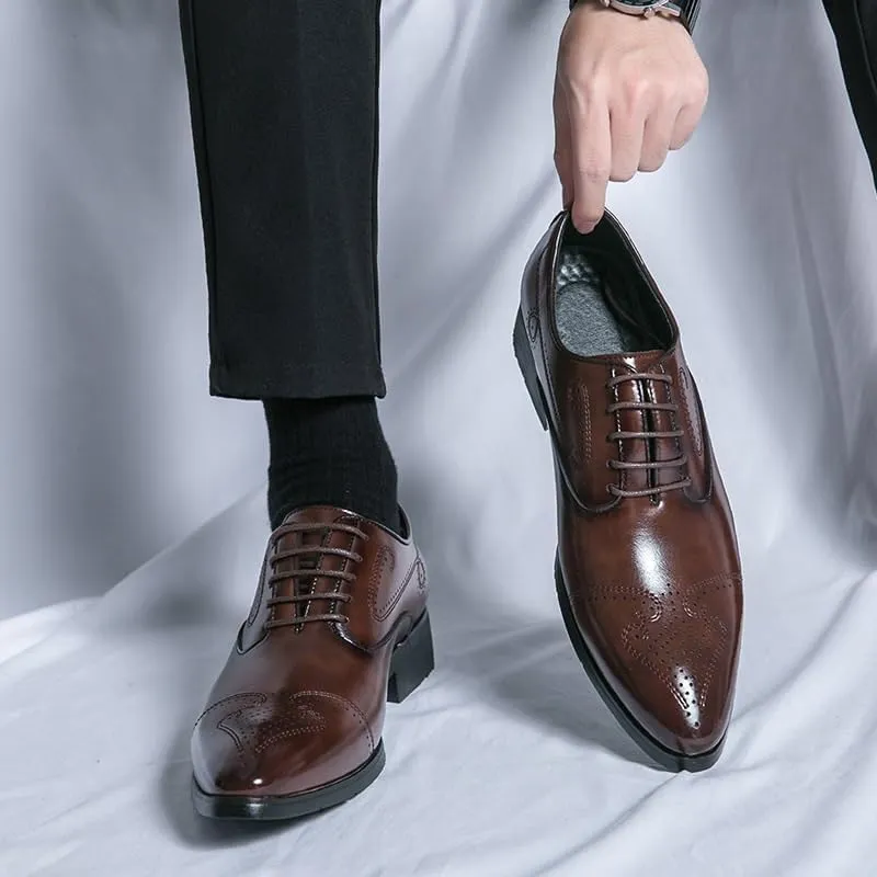 Men's Dress Shoes Classic Fashion Brogue Oxfords Shoes Business Formal Wedding Lace-Up Shoes for Men