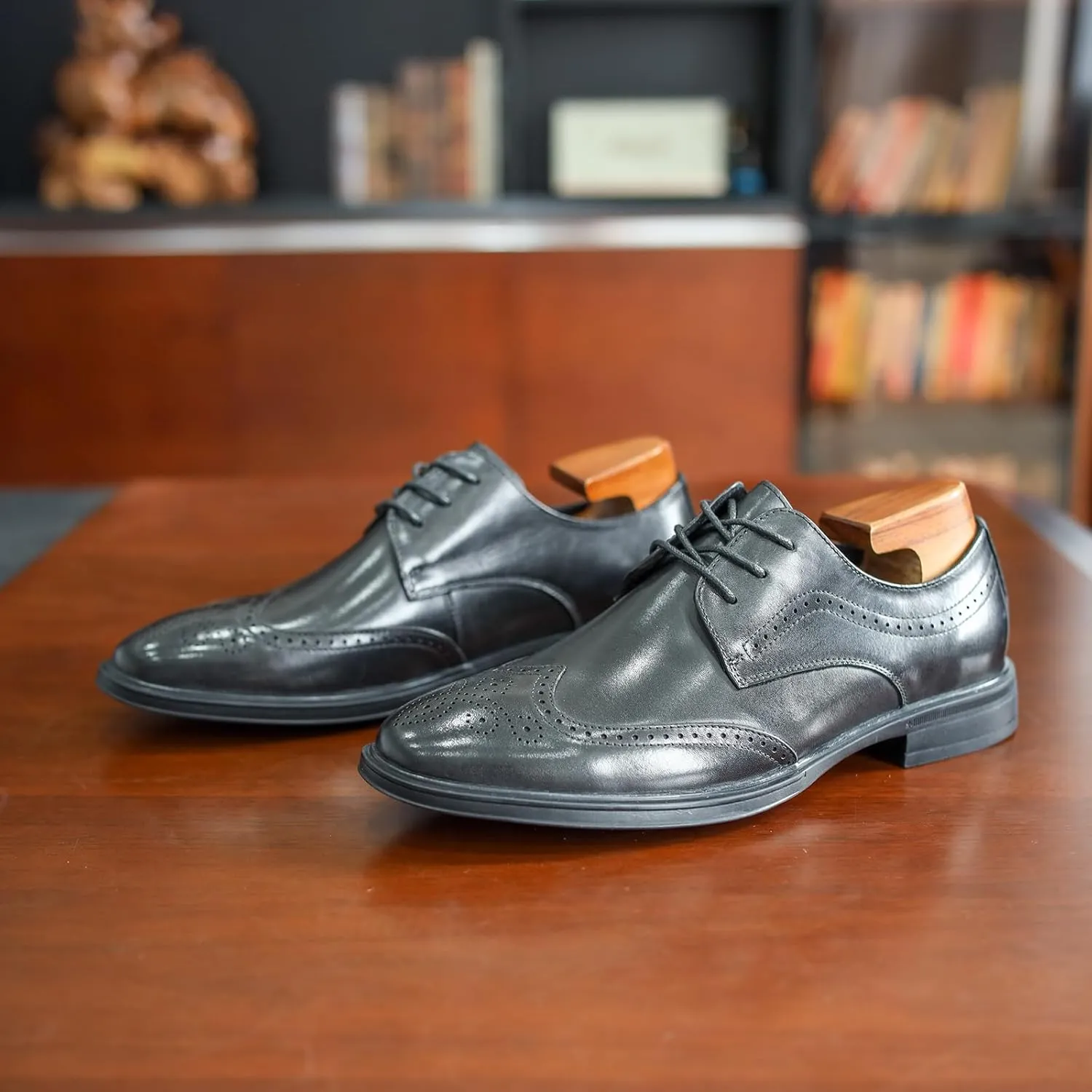 Men's Dress Shoes Cowhide Leather Formal Business Derby Shoes Brogue Wingtip Retro Oxford for Men