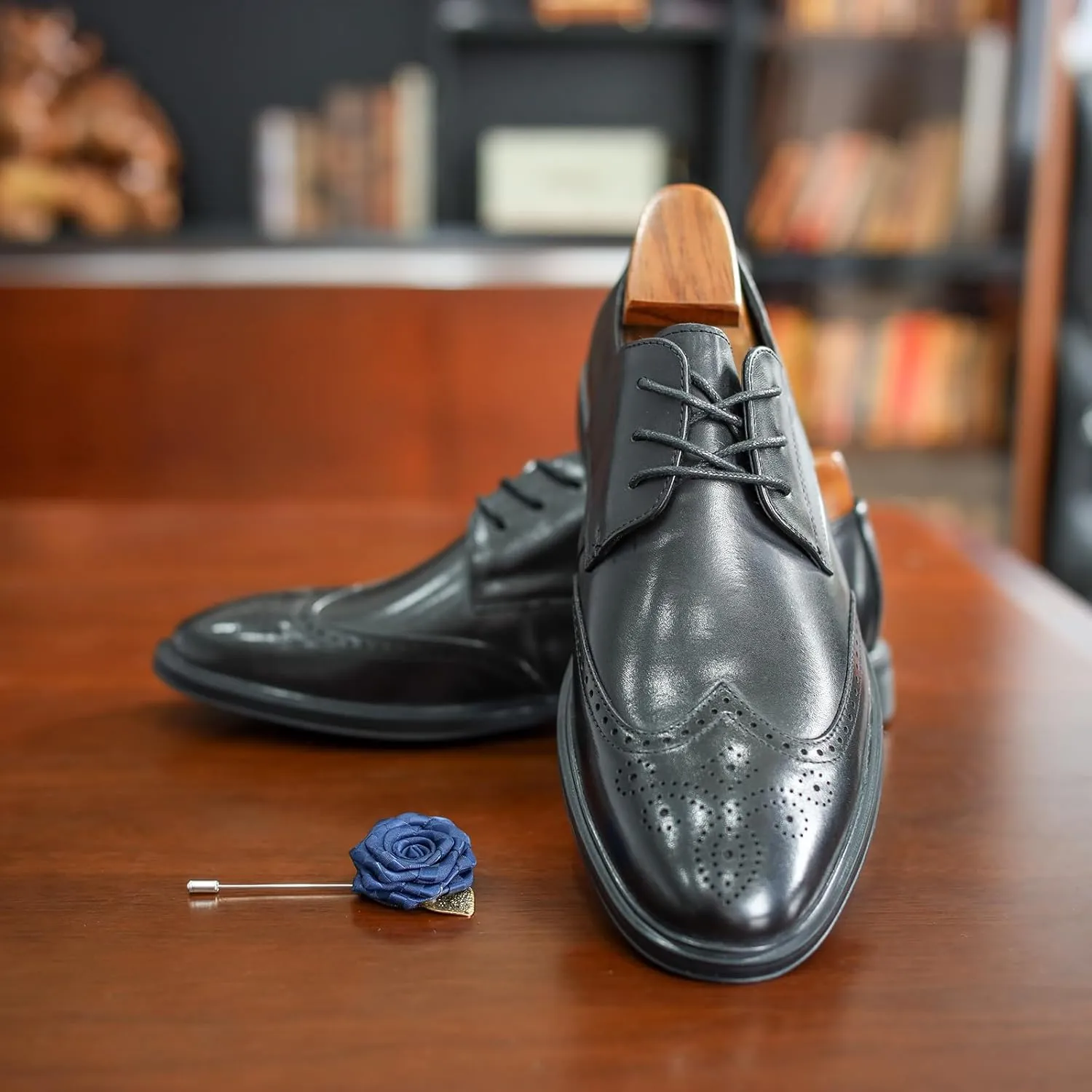 Men's Dress Shoes Cowhide Leather Formal Business Derby Shoes Brogue Wingtip Retro Oxford for Men