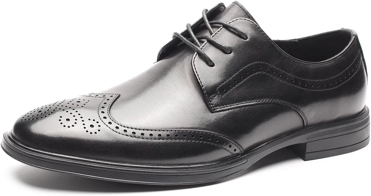 Men's Dress Shoes Cowhide Leather Formal Business Derby Shoes Brogue Wingtip Retro Oxford for Men