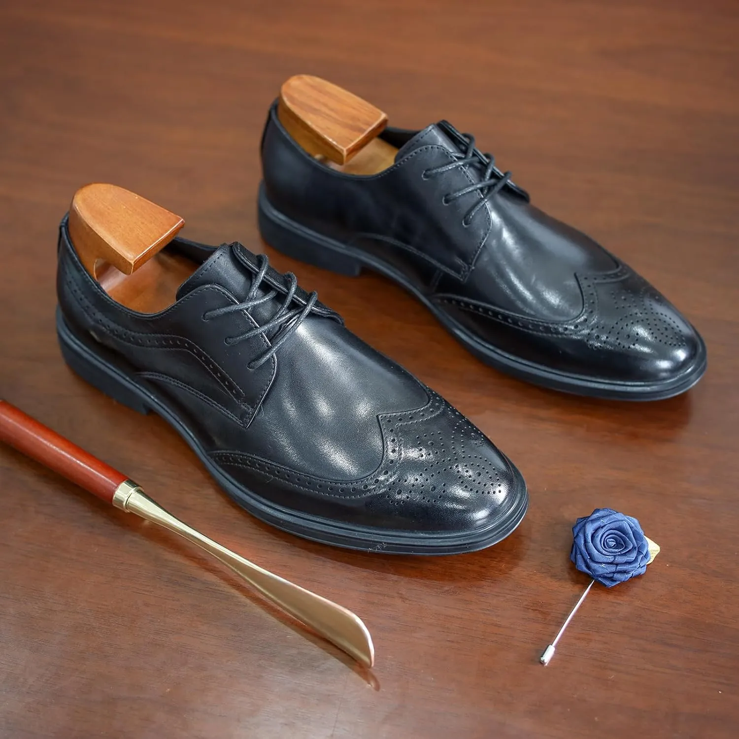 Men's Dress Shoes Cowhide Leather Formal Business Derby Shoes Brogue Wingtip Retro Oxford for Men