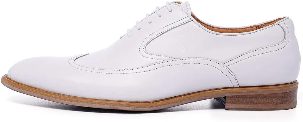 Men's Dress Shoes Formal Leather Wingtip Oxford Shoes for Men White