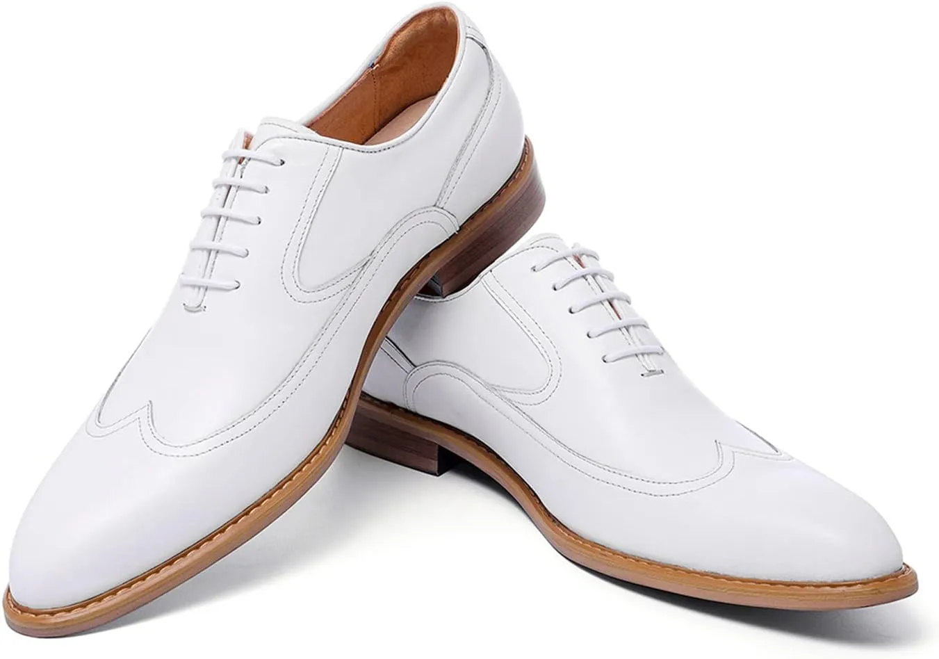 Men's Dress Shoes Formal Leather Wingtip Oxford Shoes for Men White