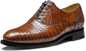 Men's Dress Shoes Genuine Italy Alligator Crocodile Leather Shoes Handmade Luxury Oxford Shoes with Leather Outsole for Formal Events, Business, Wedding