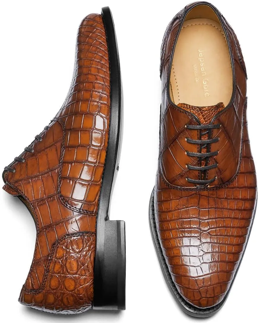 Men's Dress Shoes Genuine Italy Alligator Crocodile Leather Shoes Handmade Luxury Oxford Shoes with Leather Outsole for Formal Events, Business, Wedding