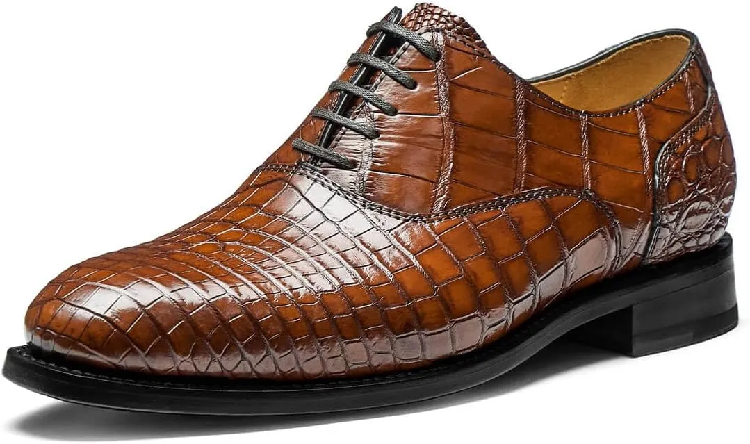 Men's Dress Shoes Genuine Italy Alligator Crocodile Leather Shoes Handmade Luxury Oxford Shoes with Leather Outsole for Formal Events, Business, Wedding