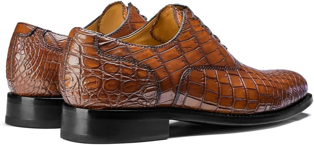 Men's Dress Shoes Genuine Italy Alligator Crocodile Leather Shoes Handmade Luxury Oxford Shoes with Leather Outsole for Formal Events, Business, Wedding