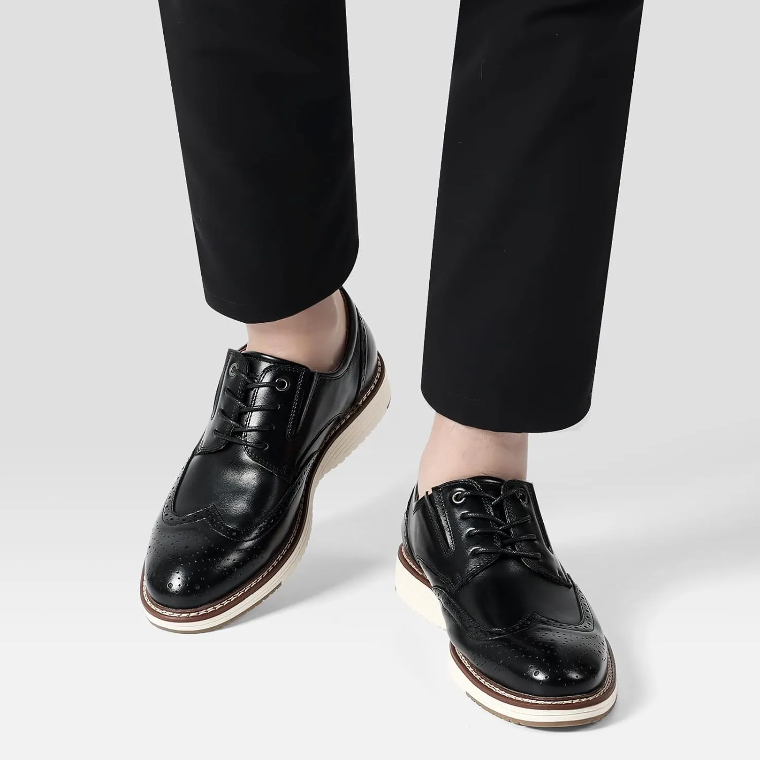 Mens Dress Shoes Genuine Leather Plain Toe Lace Up Mens Casual Dress Shoes Business Comfortable Fomal Mens Oxford Dress Sneakers for Office Wedding Casual