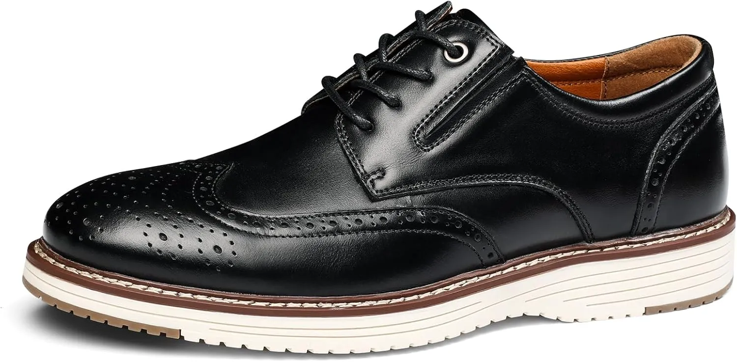 Mens Dress Shoes Genuine Leather Plain Toe Lace Up Mens Casual Dress Shoes Business Comfortable Fomal Mens Oxford Dress Sneakers for Office Wedding Casual