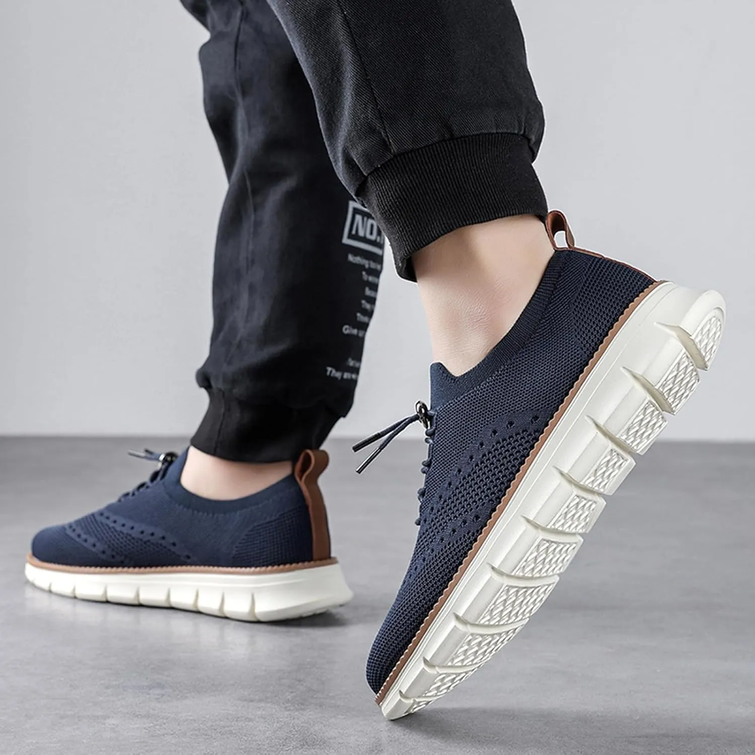 Mens Dress Shoes Work Shoes Wide Width Non Slip Casual Dress Lightweight Breathable Basic Relaxed Shoe Business Workout Walking Running Outdoor Sneakers Mesh Knit Lace-Up Soft Loafers Oxfords