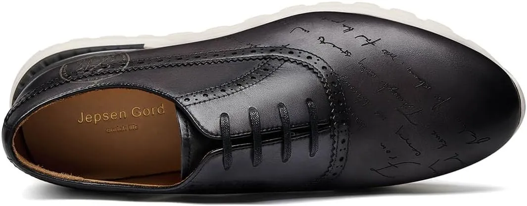 Men's Dress Sneakers Genuine Itailian Cowhide Leather Casual Shoes Brogue Running Oxfords with XL Extralight Sole