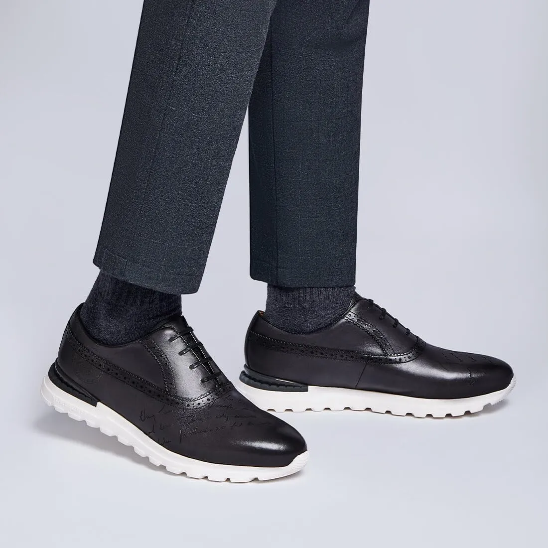 Men's Dress Sneakers Genuine Itailian Cowhide Leather Casual Shoes Brogue Running Oxfords with XL Extralight Sole
