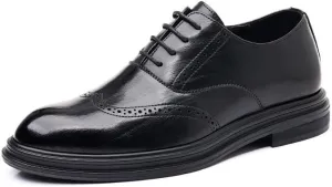 Men's Elevator Oxford 3.2" Height Increasing Elevator Shoes Wingtip Formal Leather Dress Footwear with Perforated Design