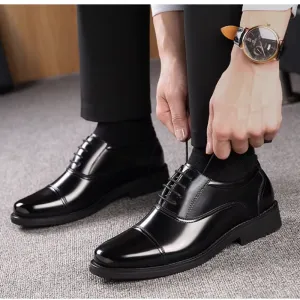 Men's Formal Patent Vegan Leather Oxford Shoes with Cap Toe Design | Eco-Friendly Materials for All Seasons