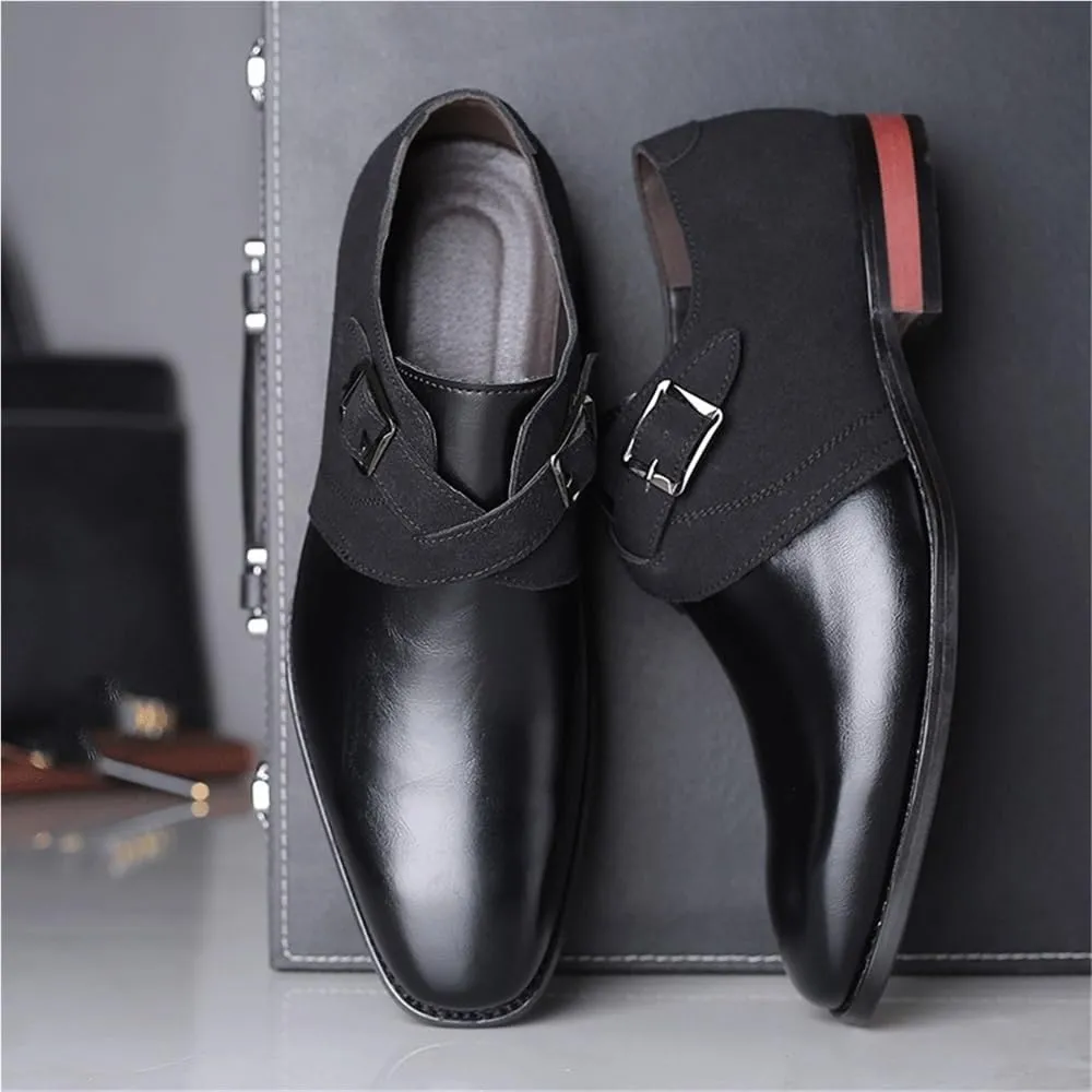 Mens Genuine Leather Oxford Dress Shoes Slip On Pointed Toe Business Casual Office Formal Trendy Patchwork