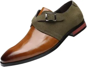 Mens Genuine Leather Oxford Dress Shoes Slip On Pointed Toe Business Casual Office Formal Trendy Patchwork