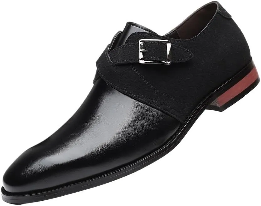 Mens Genuine Leather Oxford Dress Shoes Slip On Pointed Toe Business Casual Office Formal Trendy Patchwork